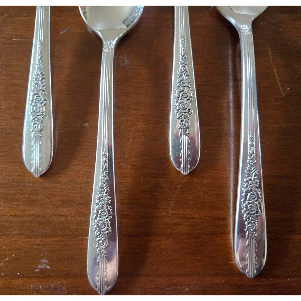 Nobility Plate Royal Rose Silver Plated Teaspoons Set of 4 Oneida Vintage